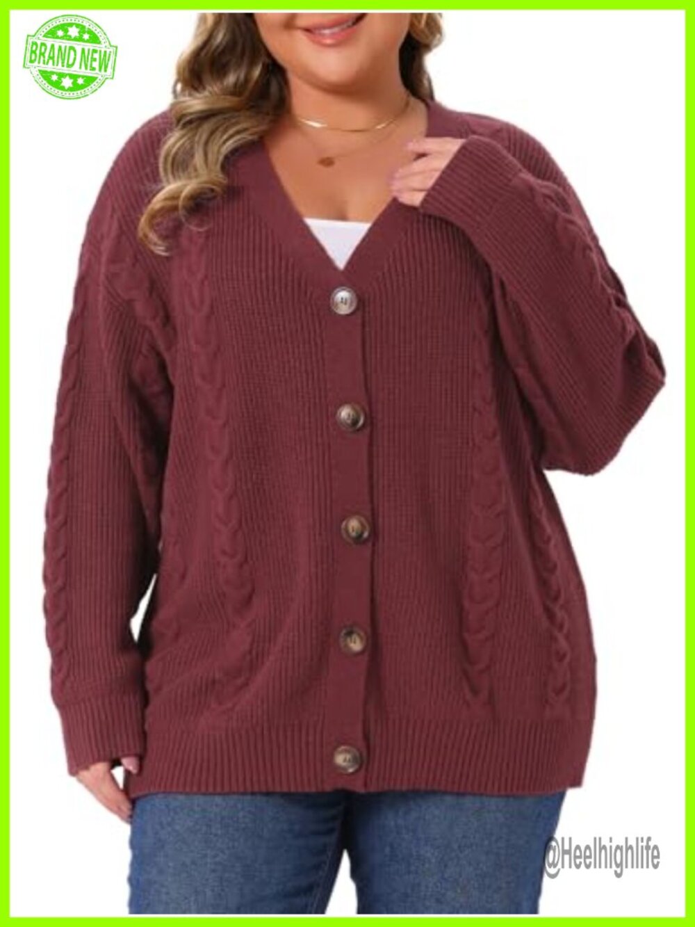 Plus Size V Neck Button Down Knit Cardigan Sweater